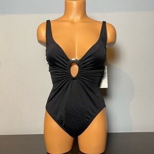 Nwt Anne Cole O-Ring Deep Plunge Black Tank Swimsuit (SW05)